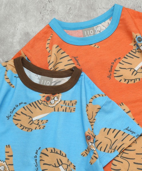 DILASH（ディラッシュ）の「【綿100％】サングラスタイガー！手書き風ゆるトラ総柄Tシャツ（Tシャツ/カットソー・キッズ・オレンジ/ターコイズブルー・140/130/120/110/100/90/80）」の9枚目の写真