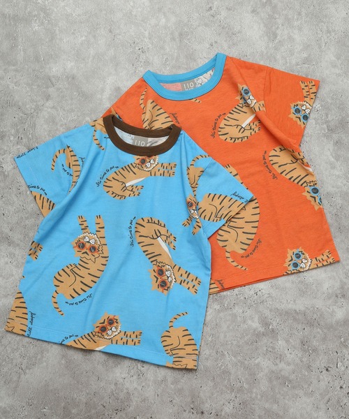 DILASH（ディラッシュ）の「【綿100％】サングラスタイガー！手書き風ゆるトラ総柄Tシャツ（Tシャツ/カットソー・キッズ・オレンジ/ターコイズブルー・140/130/120/110/100/90/80）」の10枚目の写真