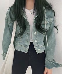 クロップドフード付きデニムジャケット
