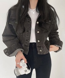 クロップドフード付きデニムジャケット