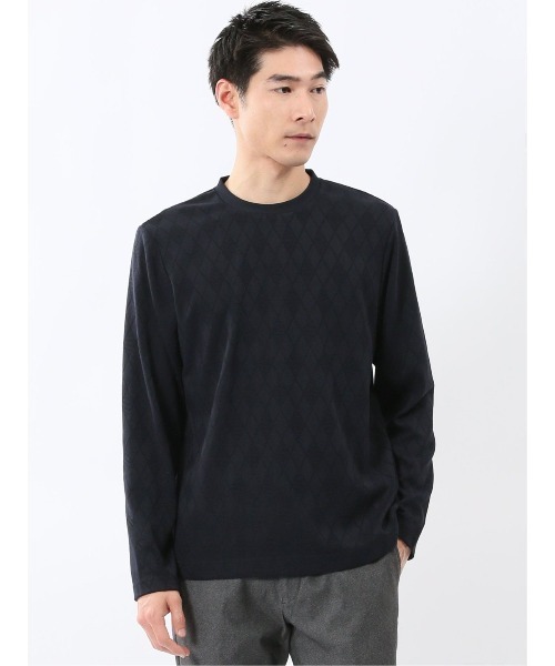 TAKA-Q(タカキュー)の「【ロンT インナー】タカキュー アーガイル ジャガード クルーネック 長袖 Tシャツ(Tシャツ/カットソー・メンズ・ライトグレー/ネイビー・MEDIUM/LARGE/X-LARGE)」の1枚目の写真