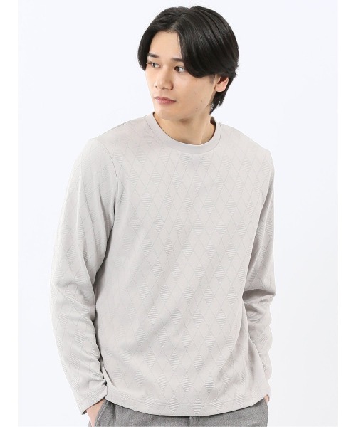 TAKA-Q(タカキュー)の「【ロンT インナー】タカキュー アーガイル ジャガード クルーネック 長袖 Tシャツ(Tシャツ/カットソー・メンズ・ライトグレー/ネイビー・MEDIUM/LARGE/X-LARGE)」の2枚目の写真