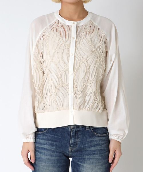 Jines（ジネス）の「テープ刺繍レースカーディガン（カーディガン/ボレロ・レディース・ブラック/ホワイト/アイボリー・38）」の6枚目の写真