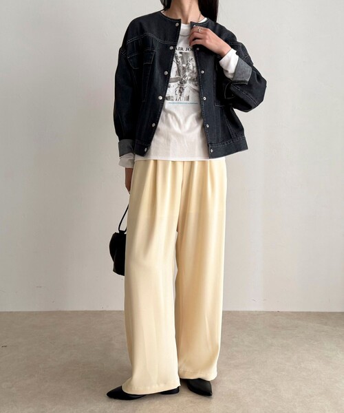 fredy emue（フレディエミュ）の「【ラクなのにきちんと見え】シャラリツイル イージーパンツ（その他パンツ・レディース・ブラウン/レモンイエロー/ブラック/ベージュ・36/38）」の15枚目の写真