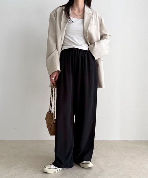 fredy emue（フレディエミュ）の「【ラクなのにきちんと見え】シャラリツイル イージーパンツ（その他パンツ・レディース・ブラウン/レモンイエロー/ブラック/ベージュ・36/38）」の7枚目の写真