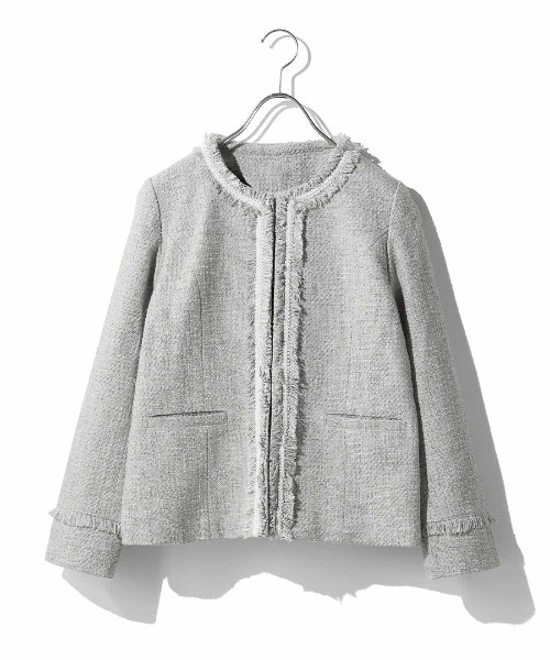 IEDIT(イディット)の「IEDIT 凛と華やぐ 上品ツイードジャケット〈ノーブルグレー〉(スーツジャケット・レディース・グレー・L/M/3L/LL/4L/S)」の2枚目の写真
