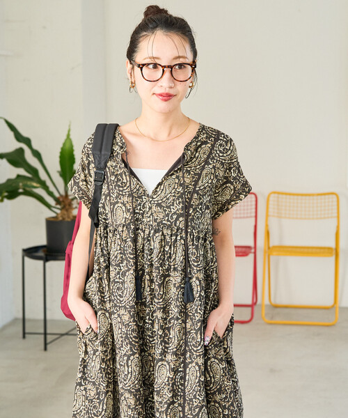 FREAK'S STORE(フリークスストア)の「限定展開 インド ペイズリー スキッパー ワンピース(ワンピース・レディース・ブルー/ブラック/ネイビー/オレンジ/グリーン・MEDIUM/SMALL)」の6枚目の写真