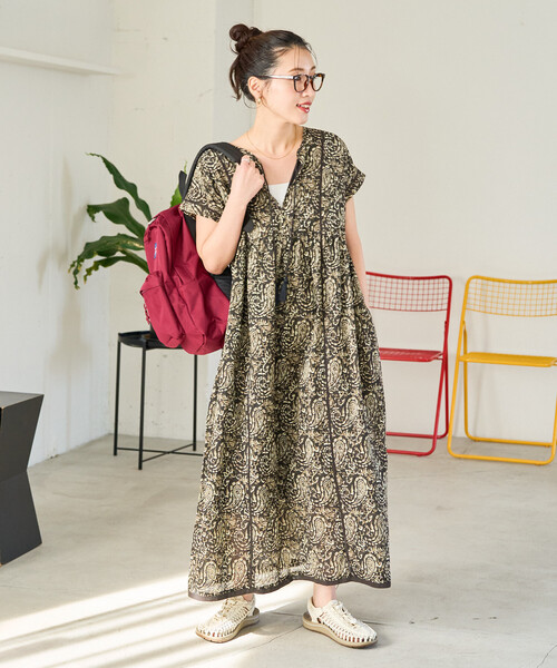 FREAK'S STORE（フリークスストア）の「限定展開　インド ペイズリー スキッパー ワンピース（ワンピース・レディース・ブルー/ブラック/ネイビー/オレンジ/グリーン・MEDIUM/SMALL）」の9枚目の写真