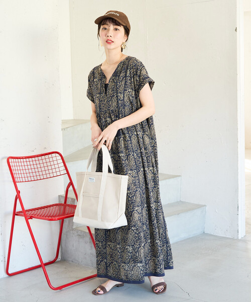 極美品♡ミュベール ロングワンピース ペイズリー フリンジ スキッパー パープル 限定展開 インド ペイズリー スキッパー ワンピース（ワンピース