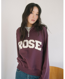 ROSE APLIQUE QUARTER ZIP SWEATSHIRT(WINE)