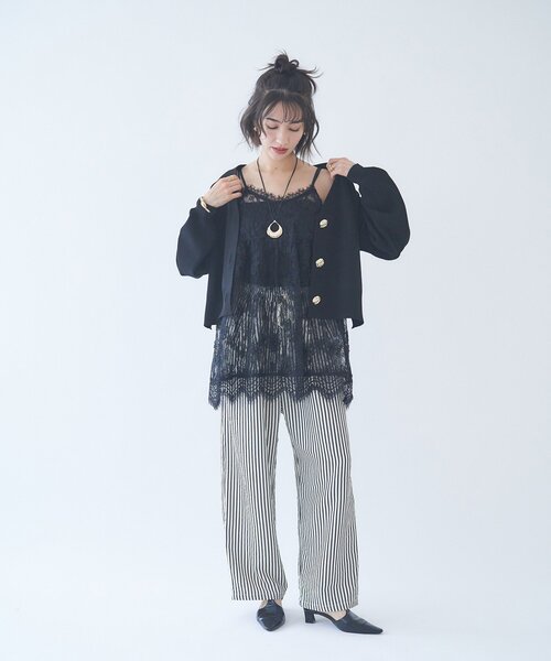 Remind me and forever（リマインドミーアンドフォーエバー）の「【M/Lサイズ展開】ストライプイージーパンツ（その他パンツ・レディース・ネイビー/マスタード/ブラック・LARGE/MEDIUM）」の10枚目の写真