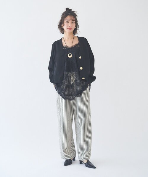 Remind me and forever（リマインドミーアンドフォーエバー）の「【M/Lサイズ展開】ストライプイージーパンツ（その他パンツ・レディース・ネイビー/マスタード/ブラック・LARGE/MEDIUM）」の14枚目の写真