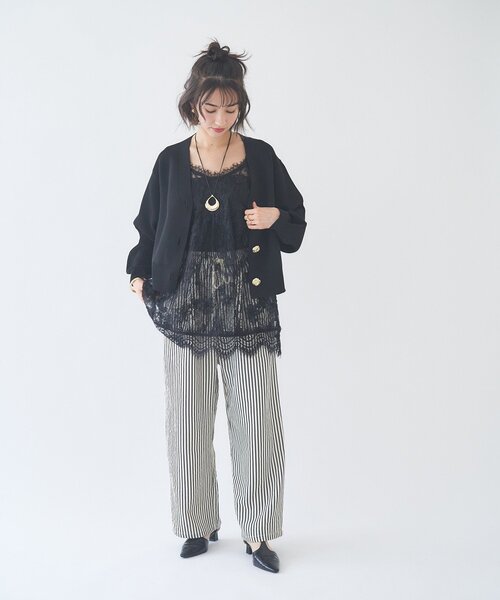 Remind me and forever（リマインドミーアンドフォーエバー）の「【M/Lサイズ展開】ストライプイージーパンツ（その他パンツ・レディース・ネイビー/マスタード/ブラック・LARGE/MEDIUM）」の15枚目の写真