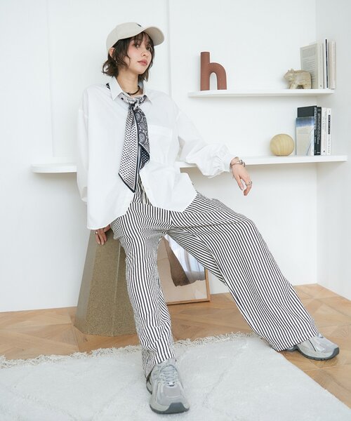 Remind me and forever（リマインドミーアンドフォーエバー）の「【M/Lサイズ展開】ストライプイージーパンツ（その他パンツ・レディース・ネイビー/マスタード/ブラック・LARGE/MEDIUM）」の19枚目の写真