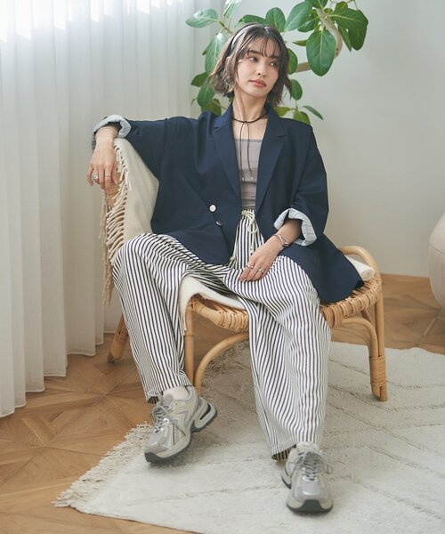 Remind me and forever(リマインドミーアンドフォーエバー)の「【M/Lサイズ展開】ストライプイージーパンツ(その他パンツ・レディース・ネイビー/マスタード/ブラック・LARGE/MEDIUM)」の19枚目の写真