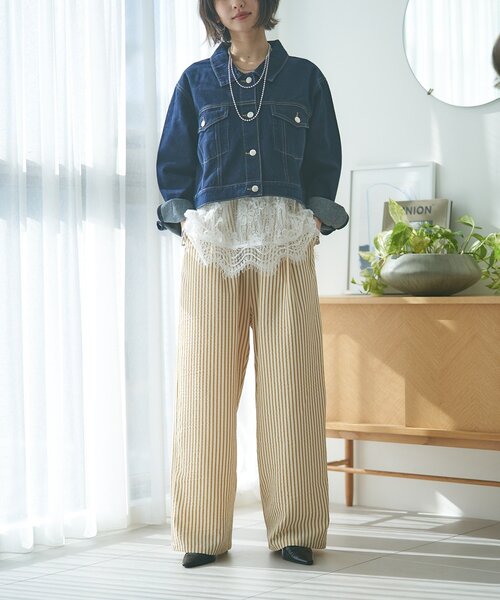 Remind me and forever(リマインドミーアンドフォーエバー)の「【M/Lサイズ展開】ストライプイージーパンツ(その他パンツ・レディース・ネイビー/マスタード/ブラック・LARGE/MEDIUM)」の8枚目の写真