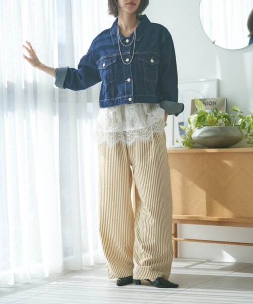 Remind me and forever(リマインドミーアンドフォーエバー)の「【M/Lサイズ展開】ストライプイージーパンツ(その他パンツ・レディース・ネイビー/マスタード/ブラック・LARGE/MEDIUM)」の4枚目の写真