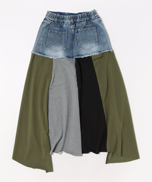 CUBE SUGAR（キューブシュガー）の「CUBE SUGAR/キューブシュガー　デニム x ジャージー クレイジースカート（スカート・レディース・カーキ・FREE）」の10枚目の写真