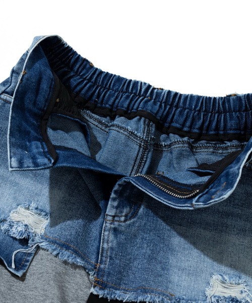 CUBE SUGAR（キューブシュガー）の「CUBE SUGAR/キューブシュガー　デニム x ジャージー クレイジースカート（スカート・レディース・カーキ・FREE）」の3枚目の写真