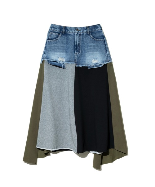 CUBE SUGAR（キューブシュガー）の「CUBE SUGAR/キューブシュガー　デニム x ジャージー クレイジースカート（スカート・レディース・カーキ・FREE）」の7枚目の写真