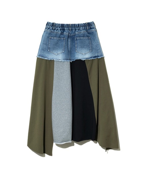 CUBE SUGAR（キューブシュガー）の「CUBE SUGAR/キューブシュガー　デニム x ジャージー クレイジースカート（スカート・レディース・カーキ・FREE）」の8枚目の写真