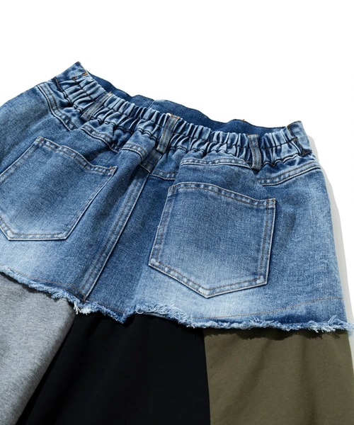 CUBE SUGAR（キューブシュガー）の「CUBE SUGAR/キューブシュガー　デニム x ジャージー クレイジースカート（スカート・レディース・カーキ・FREE）」の9枚目の写真