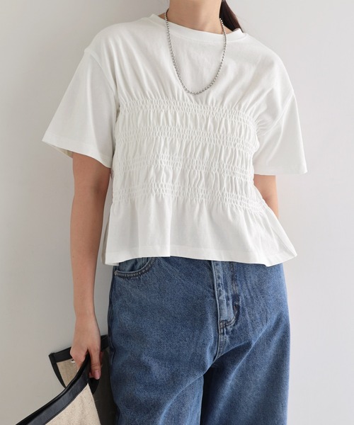 andme(アンドミー)の「シャーリングTシャツ(Tシャツ/カットソー・レディース・ピンク/ブラウン/ブラック/オフホワイト・M)」の9枚目の写真