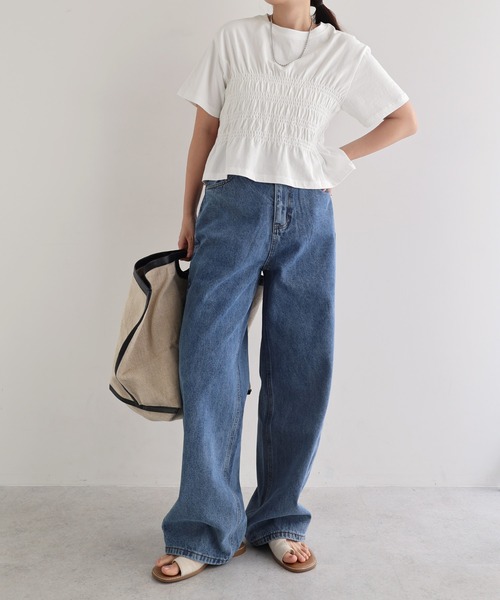 andme(アンドミー)の「シャーリングTシャツ(Tシャツ/カットソー・レディース・ピンク/ブラウン/ブラック/オフホワイト・M)」の11枚目の写真
