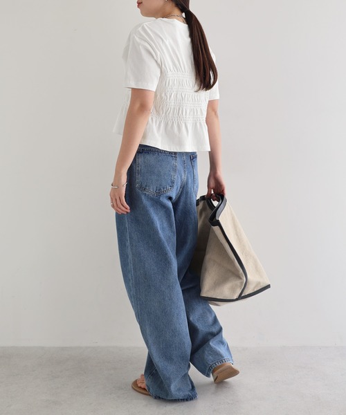 andme(アンドミー)の「シャーリングTシャツ(Tシャツ/カットソー・レディース・ピンク/ブラウン/ブラック/オフホワイト・M)」の12枚目の写真