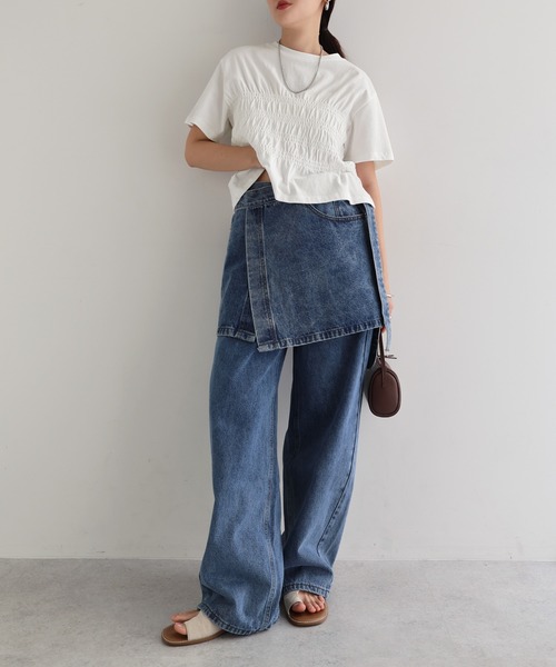 andme(アンドミー)の「シャーリングTシャツ(Tシャツ/カットソー・レディース・ピンク/ブラウン/ブラック/オフホワイト・M)」の7枚目の写真