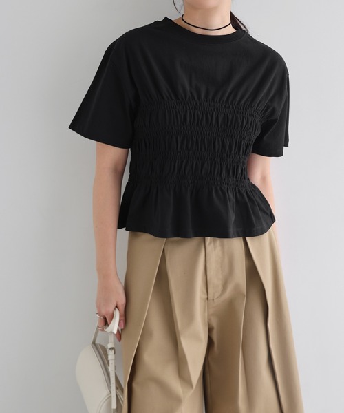 andme(アンドミー)の「シャーリングTシャツ(Tシャツ/カットソー・レディース・ピンク/ブラウン/ブラック/オフホワイト・M)」の19枚目の写真