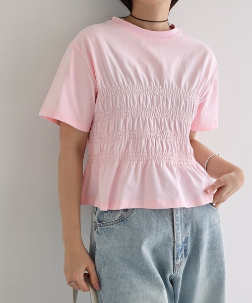 andme(アンドミー)の「シャーリングTシャツ(Tシャツ/カットソー・レディース・ピンク/ブラウン/ブラック/オフホワイト・M)」の22枚目の写真