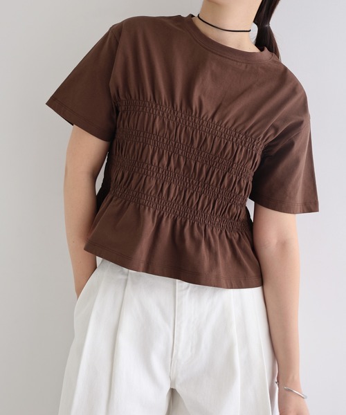 andme(アンドミー)の「シャーリングTシャツ(Tシャツ/カットソー・レディース・ピンク/ブラウン/ブラック/オフホワイト・M)」の13枚目の写真