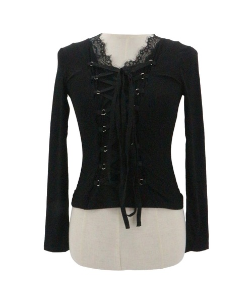 ALLuRing ChaRm（アリュリングチャーム）の「Lace-up Slim Fit Tops / レースアップスリムフィットトップス（シャツ/ブラウス・レディース・ピンクベージュ/ブラック・FREE）」の13枚目の写真