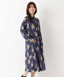 綿レーヨン 水彩プリントワンピース