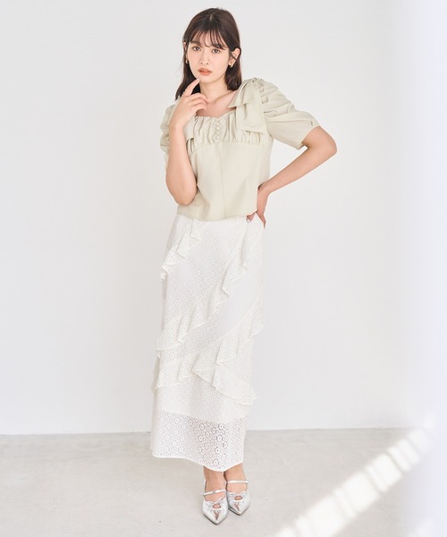 31 Sons de mode(トランテアン ソン ドゥ モード)の「2026春夏新作 5分袖肩リボンブラウス(シャツ/ブラウス・レディース・ブラウン/イエロー/オフホワイト・フリ-)」の3枚目の写真