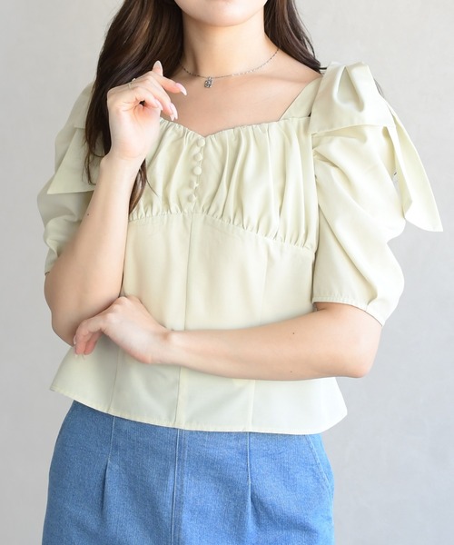 31 Sons de mode(トランテアン ソン ドゥ モード)の「2026春夏新作 5分袖肩リボンブラウス(シャツ/ブラウス・レディース・ブラウン/イエロー/オフホワイト・フリ-)」の22枚目の写真