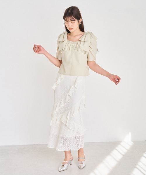 31 Sons de mode(トランテアン ソン ドゥ モード)の「2026春夏新作 5分袖肩リボンブラウス(シャツ/ブラウス・レディース・ブラウン/イエロー/オフホワイト・フリ-)」の9枚目の写真