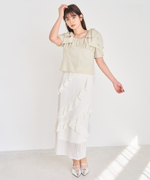 31 Sons de mode(トランテアン ソン ドゥ モード)の「2026春夏新作 5分袖肩リボンブラウス(シャツ/ブラウス・レディース・ブラウン/イエロー/オフホワイト・フリ-)」の10枚目の写真