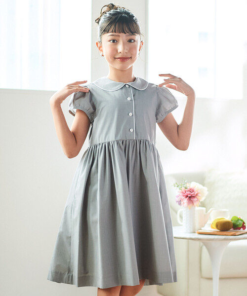 Tartine et Chocolat(タルティーヌエショコラ)の「パイピングブロード襟付きワンピース(100~140cm)(ワンピース・キッズ・ネイビー/グレー・140cm/120cm/130cm)」の2枚目の写真