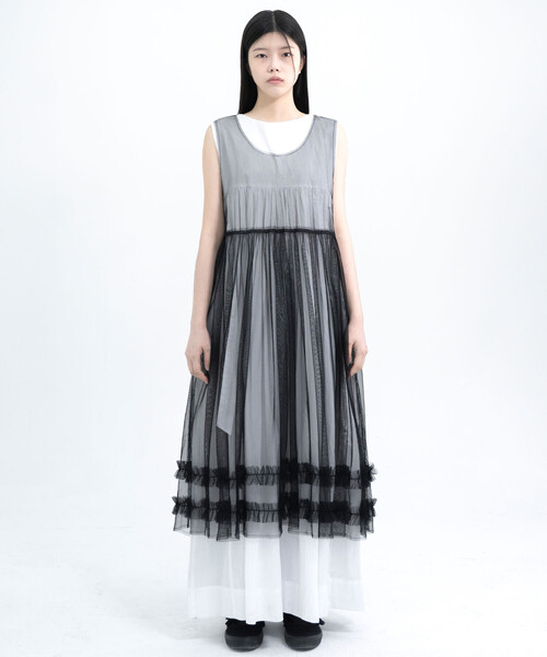 Bshop（ビショップ）の「eunoia | レイヤードメッシュワンピース WOMEN（ワンピース・レディース・ホワイト/ブラック・ONE）」の13枚目の写真