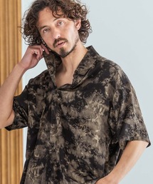 mhs2601-Monochrome Floral Pattern Short Sleeve Shirt オープンカラーシャツ(MGN-261-037)