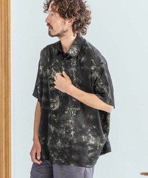 mhs2601-Monochrome Floral Pattern Short Sleeve Shirt オープンカラーシャツ(MGN-261-037)