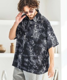 mhs2601-Monochrome Floral Pattern Short Sleeve Shirt オープンカラーシャツ(MGN-261-037)