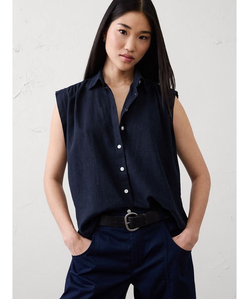 BANANA REPUBLIC FACTORY STORE(バナナリパブリック ファクトリーストア)の「BANANA REPUBLIC FACTORY STORE リネン ブレンド プリーツ シャツ(シャツ/ブラウス・レディース・ホワイト系その他/ホワイト/ネイビー・XS/S/M/L)」の3枚目の写真