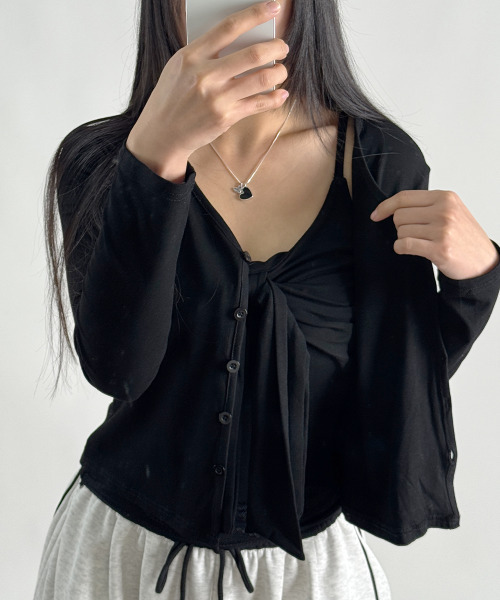 VIVID LADY(ビビッドレディー)の「カップ付き リボンキャミソール×カーディガン アンサンブル(アンサンブル・レディース・アイボリー/グレー/ブラック・FREE)」の19枚目の写真