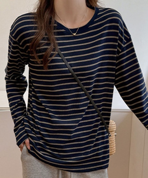 SallyLunn(サリーラン)の「ニュアンス配色ボーダーロンT(Tシャツ/カットソー・レディース・グレー/ブラウン/ネイビー・MEDIUM/LARGE)」の12枚目の写真