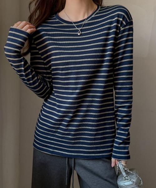 SallyLunn(サリーラン)の「ニュアンス配色ボーダーロンT(Tシャツ/カットソー・レディース・グレー/ブラウン/ネイビー・MEDIUM/LARGE)」の18枚目の写真
