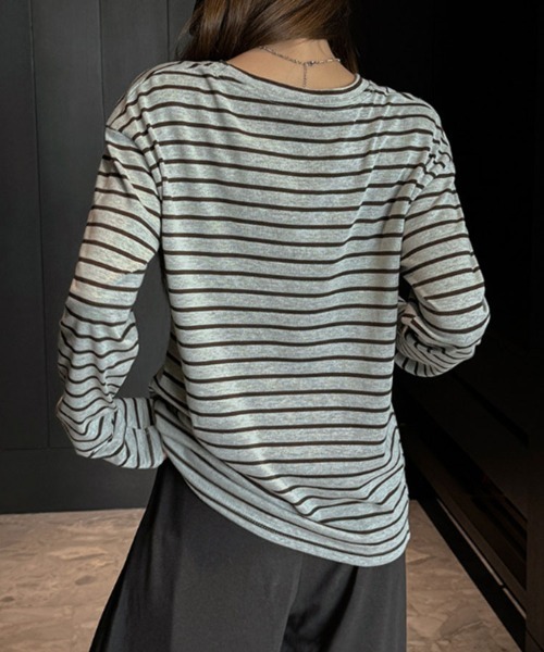 SallyLunn(サリーラン)の「ニュアンス配色ボーダーロンT(Tシャツ/カットソー・レディース・グレー/ブラウン/ネイビー・MEDIUM/LARGE)」の10枚目の写真