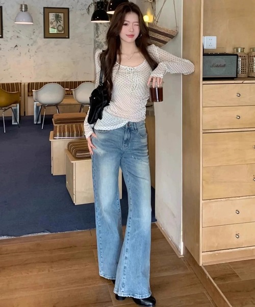 shopnikoniko(ショップニコニコ)の「ドットトップス 長袖 リボン シアー ドット シアートップス(その他トップス・レディース・ドット・フリー)」の4枚目の写真